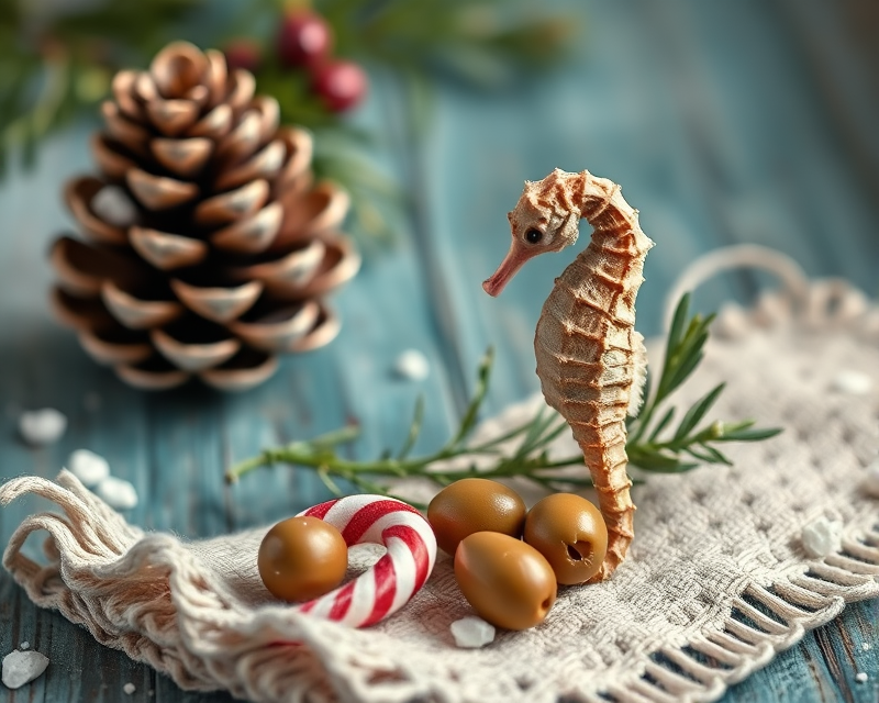 pinecone, olive, napkin, seahorse, candy cane